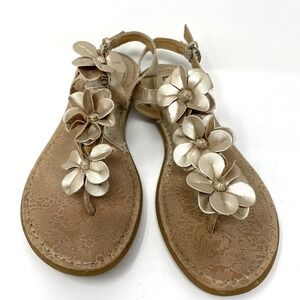 Bolo Womens Comfort Leather Look Flower Straps Gold Sandals Shoes Size‎ 8
